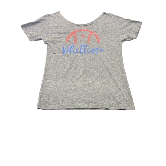 Gray Phillies T-Shirt with Pink and Blue Design - Picture 4 of 5